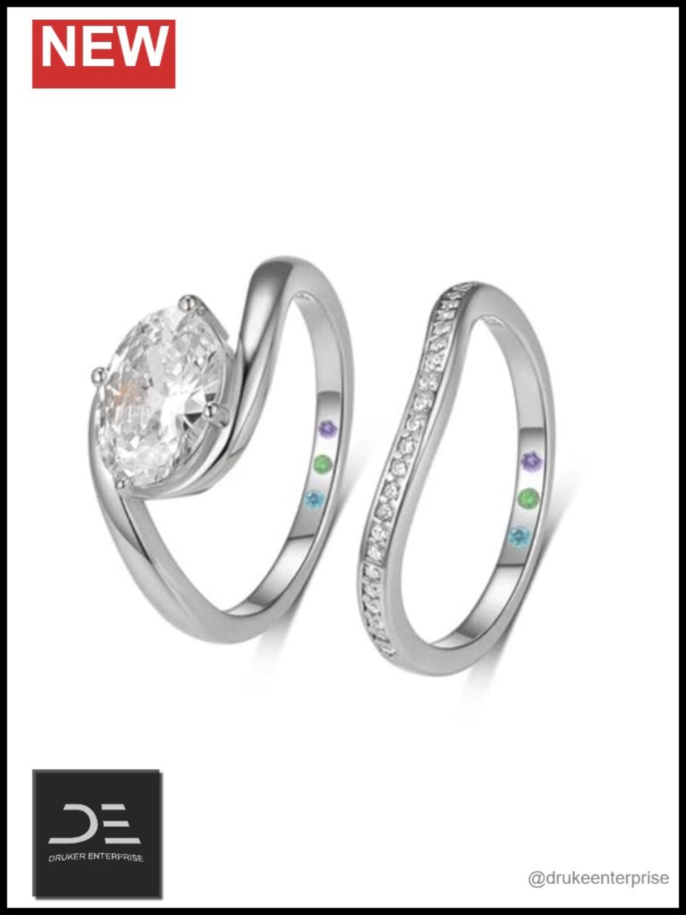 Moissanite Ring Set S925 Sterling Silver 1.75CT Oval Wedding Engagement Twisted
